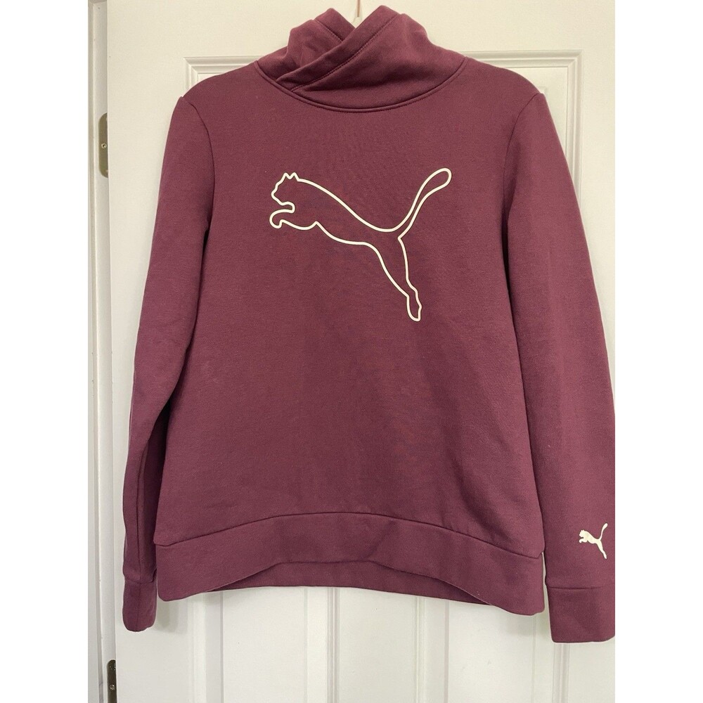 PUMA Mock Neck Logo Pullover Unisex Sweatshirt L Maroon
